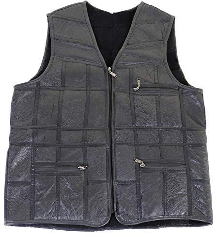 Reissner Lammfelle | Herrenweste CARLOS | Lammfell | Patchwork | schwarzes Glattleder | Gr. 54