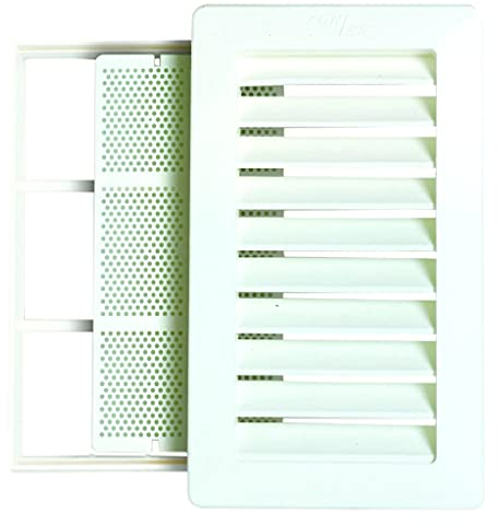 Bricoloco Rejilla de ventilación de plástico rectangular, tipo Shunt, con marco y mosquitera. Especial para baño y cocina. (1, marco con mosquitera sin cierre)
