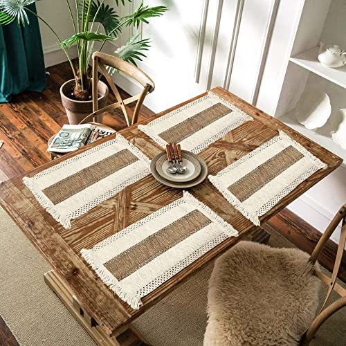 CcHhyyt 4 Stück Boho Tischset Rechteck Handgefertigte Makramee Baumwoll Tischsets Woven Jute Quaste Tischset RetroTischdekor Fransen Baumwolle Kaffeematte Küche Esstisch Dekor Böhmischer Stil
