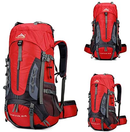 Opetdo 70l Wanderrucksack Nylon Mit ultraleicher wasserdichte Schutzabdeckung Für Bergstäte klettern Trekking Sport Travel Camping(Rot