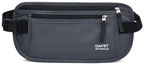 DAITET Geldgürtel – Reisepasshülle mit RFID-Blockierung, verdeckte Bauchtasche, dunkelgrau, Einheitsgröße, RFID-blockiert und Gurtbreite: 2,5 cm