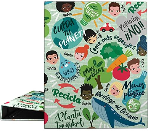 Grafoplás 88142648 Ordner mit 4 Ringen, A4, gemischte Ringe, 25 mm, Revolution-Kollektion, grün, FSC-zertifiziert