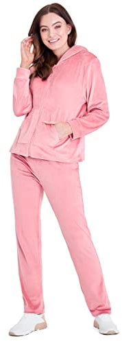 CityComfort Survêtement Velours Zippé Femme - Ensemble Pantalon et Haut Fluide 2 Pièce (Rose, S)