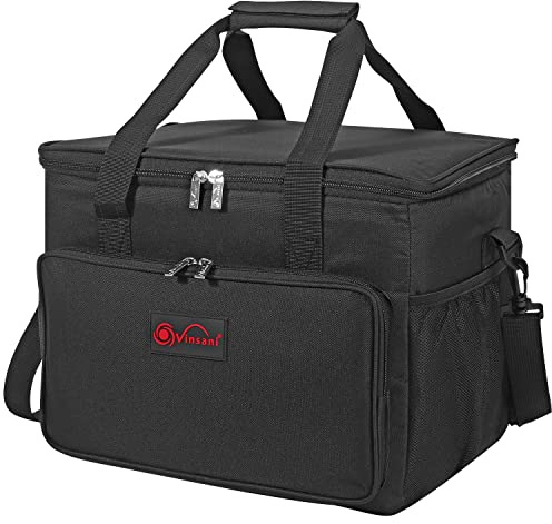Vinsani Black Cooler Bag Large Capacity Insulated Picnic Storage Bag Foldable Leakproof & Portable Suitable for Picnic Camping Beach Car Outdoor Travel Activities