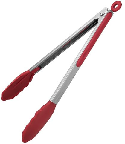 U-Taste 30 cm 315 ℃ Pince de cuisine en silicone résistant à la chaleur avec embouts en caoutchouc antiadhésif hermétiquement scellés et poignée en acier revêtue de silicone pour servir (Orange)