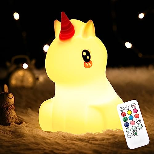 CHWARES Nachtlicht für Kinder, Einhorn Kinderzimmer-Nachtlichter mit Batterie, 7-farbige Tischlampe, Raumdekoration, wiederaufladbar über USB, niedliche LED-Multicolor-Geschenke für Babys, Kleinkinder