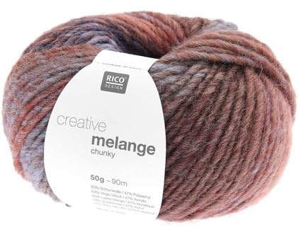 Rico Design Creative Melange Chunky 074 Rostgrün - Garn - 53% Schurwolle und 47% Polyacryl - 85 m bis 50 g - Nadelstärke 6 7