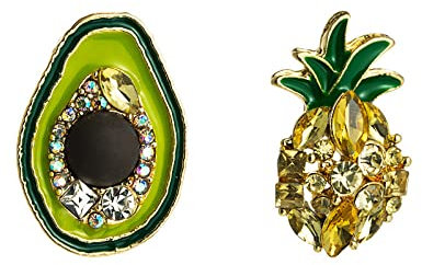 Cecey-jdz Asymmetrische Ananas-Avocado Ohrringe - Kreativer Glänzender Strass Ohrstecker Süßer Cartoon-Frucht-Ohrtropfen, Charm Chic Schmuck Ornament Mode Zarte Anhänger Accessoires Mädchen Geschenk