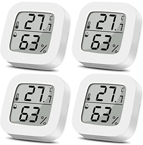 4PCS Digital Mini Hygrometer Thermometer Indoor, LCD Monitor Humidity Gauge with Temperature Meters for Home Office Kitchen Cellar, Fridge, Closet,(Celsius degree)