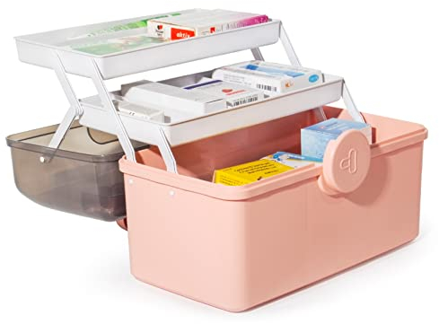 Theo&Cleo Caja de medicamentos, caja de medicamentos, caja de botiquín, farmacia, maletín medicinal grande (rosa)