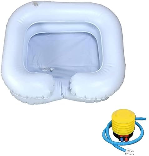 FOOJO Lavabo portátil Inflable para el Cabello con Bomba de Aire, Lavado de Cabello en la Cama Peluquería para Ancianos, discapacitados, Embarazadas, heridos, postrado en Cama, Blanco