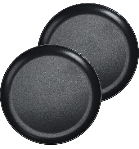 Herogo Set di 2 teglie per pizza, diametro 26 cm, rotonde in acciaio inox con rivestimento antiaderente, teglia da forno nera per cuocere, sane e durevoli, calore uniforme e facile da pulire