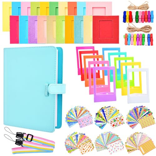 Sunmns Kit d'accessoires compatible avec appareil photo instantané Fujifilm Instax Mini 12 11 9 8 90 70, comprend un album, des films autocollants, des cadres photo, un cadre suspendu, une sangle