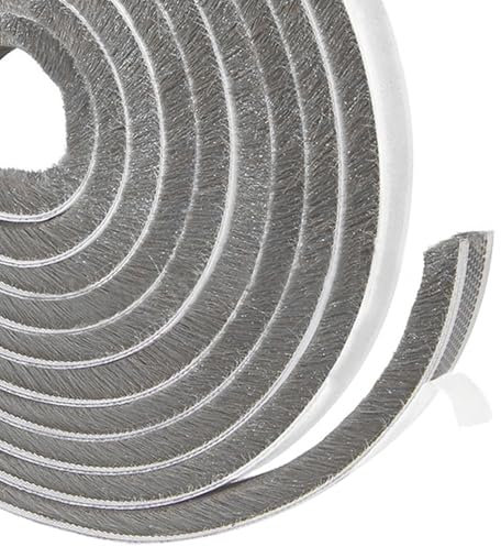 Ansodo 6m Draft excluder for Doors,self-Adhesive Brush Seal Strip Air Stopper, Weather Strip Tape Brush Seal Grey,for Sliding Doors, External Doors, Window