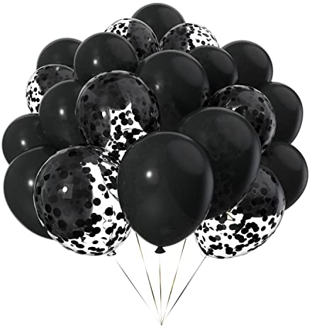 Ainmto 50 Stück 12 Zoll Luftballons Schwarze Helium und Ballons Konfetti Schwarz für Geburtstag, Hochzeiten