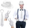 GUBOOM Dance Performance Disco Hippie Accessories Pailletten Set, Pailletten Hut Silber, Glitzer Krawatte Herren und Glitzer Handschuhe, Pailletten Kostüm Silber Herren für Karneval Party Zubehör