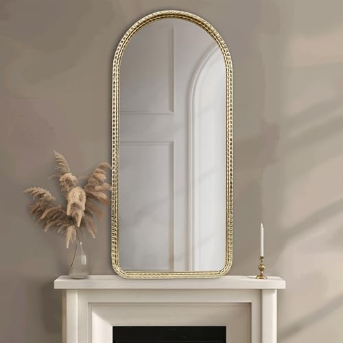Madison Park Wall Mirror for Bedroom, Large Hanging Traditional Accent Mirror for Living Room, Gold Leaf Foil Metal Frame with Arched Top Entryway Mirror, Ready to Hang Bedroom Wall Decor, 45 H Gold