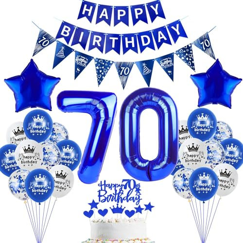 deko 70. Geburtstag Dekoration,Dunkelblau Tortendeko Geburtstag 70 Jahre mann Party Deko 70 frauen mann,luftballons 70. frau,blau Geburtstagsdeko 70 Jahre Männer ballon
