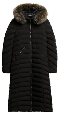 Superdry Damen Lange Fuji Jacke mit Kapuze mit Kunstfellbesatz