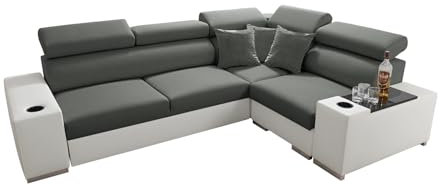 All4All Ecksofa mit Schlaffunktion Plato 282x205 cm - Sofa mit Bettkasten - Schlafsofa L-Form - Eckcouch - für 4 Personen - Wohnzimmer - Seite rechts - Grau - 26