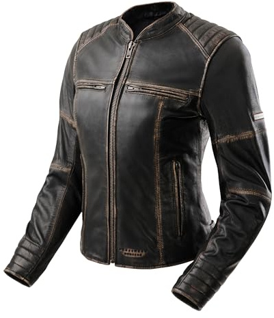 REBELHORN Hunter II Lady Motorradjacke Damen | Leder | Ellbogen, Schulter und Rückenprotektor der Stufe 2 | 2 Belüftungskanäle | Größen bis 5XL