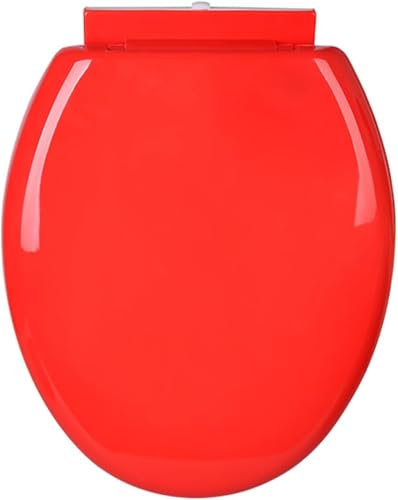 Round PP Material Toilet Seat with Lid,Quiet Soft Close Loo Seat Cover,Quick Release O-Shaped Loo Seat Cover for Easy Cleaning,Simple Top Fixing (Red)