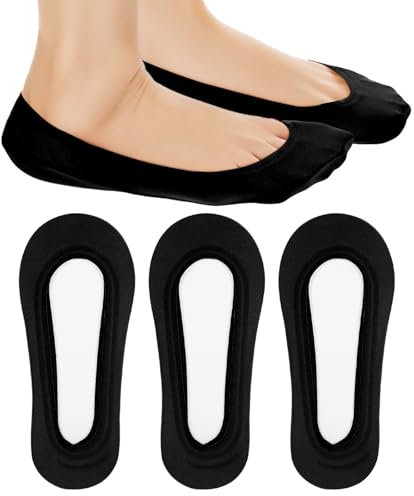 JJUNW 6 Stück Ballerina Socken Damen, Damen Atmungsaktiv Füsslinge, Unsichtbare Sneaker Socken Rutschfeste Flache Socken Nicht Auslaufen Sock Für Frauen für Damen Mädchen(Schwarz)