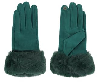 QUEEN HELENA Winterhandschuhe aus Wildleder mit weichem Fell, warm, elegant, für Damen G03-2, Petrol, Einheitsgröße