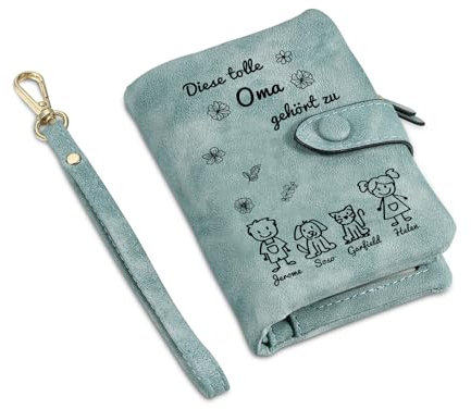 Personalisierte Damen Geldbörse Mit Namen, 1-6 Namen Portemonnaie Für Mutter Großmutter Mit Münzfach Weihnachten Mama Oma (Blau Für Oma)