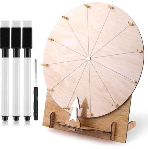 NQEUEPN 30cm Drehendes Preisrad, Hölzernes Tombola-Drehradspiel mit Ständer Roulette-Rad Löschbares Preis-Tisch-Drehrad für Hochzeit Verlobung Party Schule Familienspiele Babyparty (Stil 2)