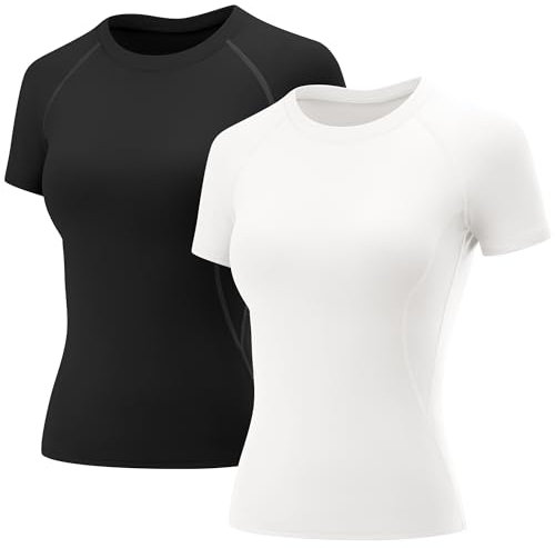 Rapbin Top Damen Sommer Rundhals Sport Shirts Gym Yoga T-Shirt Workout Running Tops Leicht Atmungsaktiv Funktionsshirt Fitness Oberteil 2er Pack M