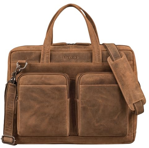 STILORD Erwin Große Laptoptasche Leder Aktentasche 15.6-16 Zoll Notebooktasche Businesstasche Bürotasche Arbeitstasche Echtleder mit Laptopfach Herren Damen Farbe:Bergamo - braun