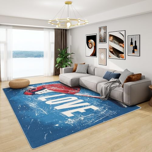 Eishockey Dekoration - Teppich Wohnzimmer Schlafzimmer Jugendzimmer Eishockey, Großer Teppich Sportmotiv Kinder, Weich Kurzflor & Waschbar & Rutschfest Wohnzimmerteppich, Kinderteppich, 140x200 cm