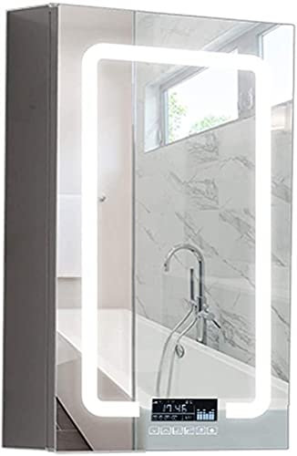 Moderner LED-beleuchteter Edelstahl-Badezimmer-Spiegelschrank mit intelligenter Heizung, Anti-Beschlag-Funktion, Ganzkörper-WC, Make-up-Spiegelregal und Musik-Player