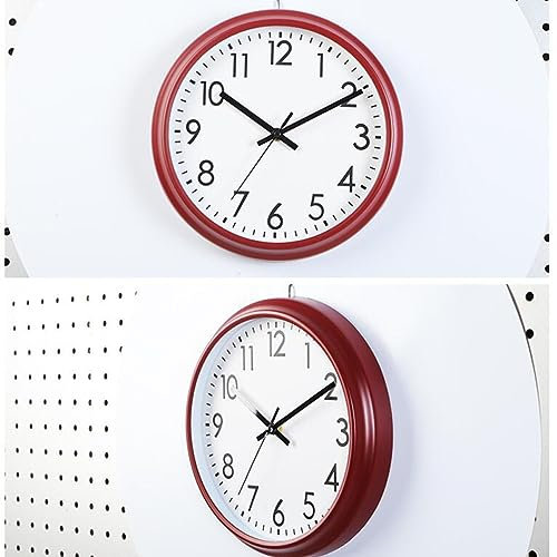 ERINGOGO Runde Stille Wanduhr Aus Edelstahl Moderne Dekorative Wanduhr Mit Ziffern Batteriebetrieben Für Wohnzimmer Schlafzimmer Küche Rot