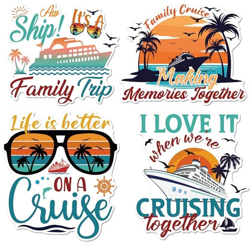 Cruise Door Magnets Decorations, 4PCS Retro Family Trip Cruise Magnets for Ship Cabin Door, Cruising Must Haves Magnetic Signs