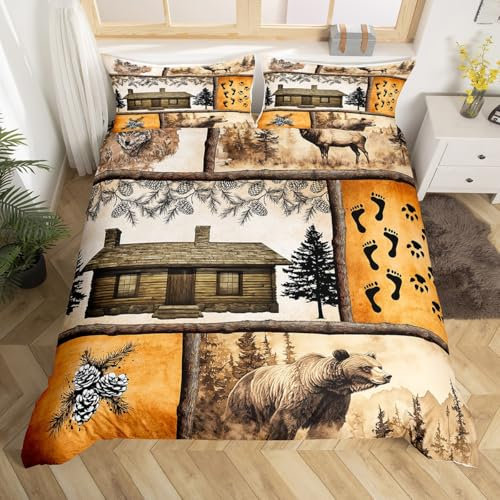 Bear Bedding Sets Super King Western Farmhouse Duvet Cover for Adult Women Hunting Theme Comforter Cover 3D Wild Animal Bear Bedspread Cover Wildlife Bear Print Beddings