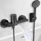 Badewannenarmatur Wasserfall Schwarz mit Handbrause, Mischbatterie Badewanne mit Brause 5 Funktionen, 1,5 m Edelstahlschlauch, Aufputz Wasserhahn Badewanne Armatur, Wannenarmatur mit Brause für Bad