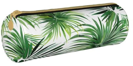 AQRJLPO Trousse à crayons ronde transparente avec motif de feuille de palmier imprimée, jolie trousse à crayons, trousse à stylos, trousse de papeterie scolaire, trousse de maquillage pour garçons