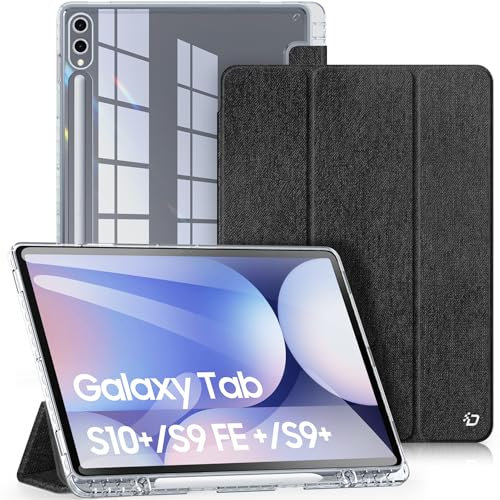 DUX DUCIS Custodia per Samsung Galaxy Tab S10+ Plus/ S9 FE+ Plus /S9+ Plus 12,4 Pollici, Cover Posteriore Trasparente Sottile e Leggera con Portapenne, Funzione Auto Sveglia/Sonno, Nero