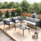 Jaxenor 5 Sitzer Lounge Möbel Outdoor mit Couchtische, Garten Loungemöbel Set mit 3er Sofa, Gartenlounge Outdoor mit 2 Sessel, Balkon Sofa, Geflochtene Seilarmlehnen, mit Antirutsch-Pads, Grau
