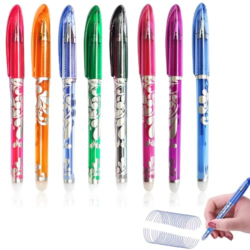 LAJUP Kugelschreiber, 8 Farben Radierbarer Tintenroller, 0.5 mm Tintenroller mit Radiergummi, Löschbarer Gelschreiber Radierstift für Schulsachen Bürobedarf Studenten Notizbuch Planer Bullet Journal