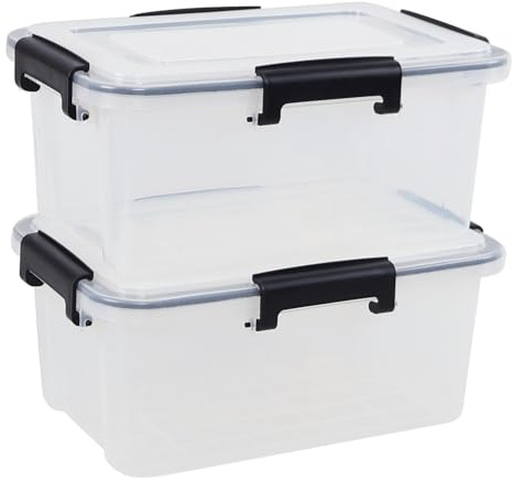 Uumitty 10 L Stackable Lidded Airtight Storage Box, Plastic Storage Bin with Latching Buckles, Clear, Set of 2