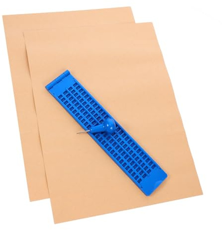 Tavoletta Braille Blu in Plastica 27 Righe 30 Celle per Ciechi | Set Portatile e Leggero, Robusto e Poco Deformabile, 1 Punteruolo e 3 Fogli Esercizio