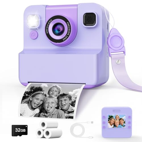 Cámara de Fotos para Niños con Impresión Instantánea, Vídeo 1080P y 32GB | Pantalla HD de 2,4, Enfoque Automático Y Batería De 1300mAh; Marcos, Música Y 5 Juegos Para Niños Desde 3 Años