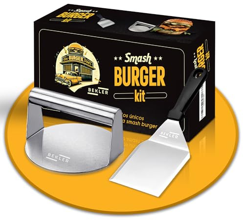 BEKLER Kit Smash Burger - Smash Burger Kit con Aplastador De Hamburguesas Y Espátula, Prensa para Hamburguesas Smash En Acero Inoxidable, Aplasta Hamburguesas Profesional
