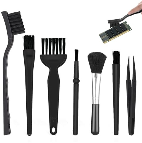7 PCS Anti Static Brush, Anti Static Cleaning Brush Set, Keyboard Cleaning Kit, for Pc Tablet Motherboard Camera Mobiles Desk Office Equipment (Black)