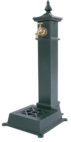 Wasserzapfsäule Garten mit Wasserhahn Höhe 73 cm Grün | Retro Standbrunnen aus Stahl und Gusseisen, Bodenmontage, Zulauf von unten, mit abnehmbarem Sieb, für Terrasse und Hof