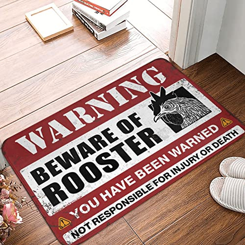 SWFG Outdoor-Teppich mit Aufschrift Beware of Rooster, lustige Fußmatten, coole Sachen für Jungen (50 x 80 cm)