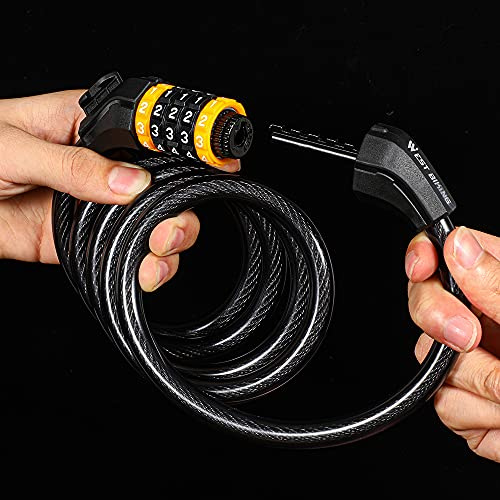WXCHISU for Bike Lock, 4-Digit Resettable Combination Lock, Lengthened Thick Anti-Smash Anti-Pry Cable with PVC Holster, Includes Mounting Bracket for Easy Carrying